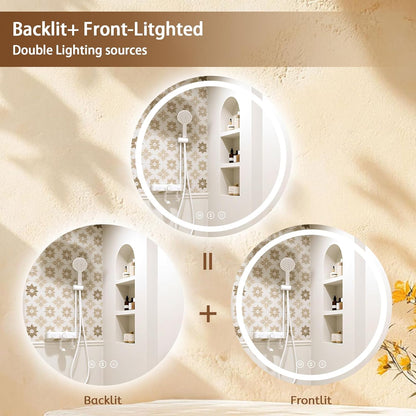Lmsedf 24" x 32"Rectangle LED Bathroom Mirror with Lights, Backlit & Front Lighted, Wall-Mounted Vanity Mirror 3000K/4000K/6000K, Memory Functions, Anti-Fog, Dimmable Smart Mirror - PuriLite