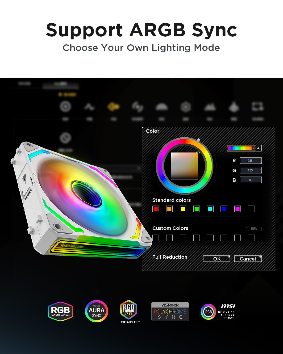 AsiaHorse COSMIQ-Black 120mm PC RGB Fans, 5V 3-PIN Connector Daisy Chain FDB PWM Computer Case Fans with RGB Controller for Cases CPU Liquid Coolers, 3Pack (Black) (White, 3_Pack_Forward_Blade) - PuriLite