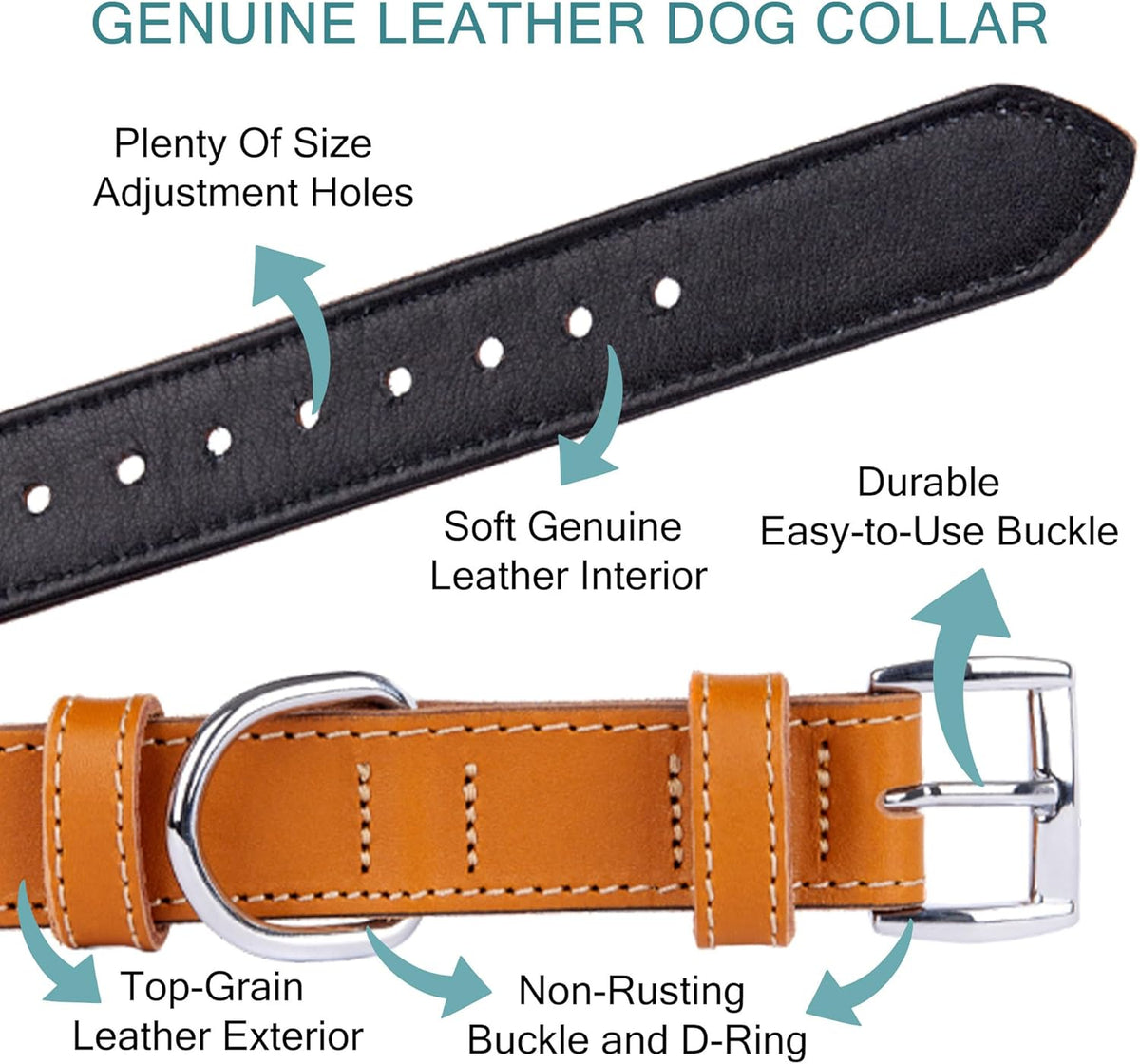 TORRUNA Soft Leather Dog Collar | Dog Collars for Small, Medium and Large Dogs | Durable Heavy Duty Dog Collars - PuriLite