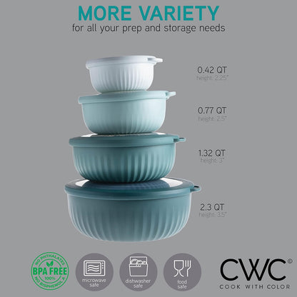 COOK WITH COLOR Prep Bowls with Lids- 8 Piece Nesting Plastic Small Mixing Bowl Set with Lids (Teal Ombre) - PuriLite