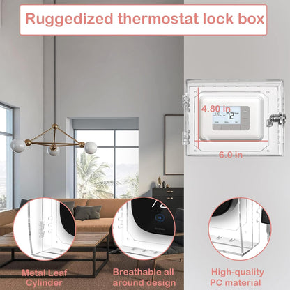 PKLIYH Universal Small Thermostat Lock Box-Thermostat Cover with Key Clear Small Thermostat Guard Fit All Ecobee,Google,Nest Thermostat on Wall 4.72''*4.72''*2'' or Smaller - PuriLite
