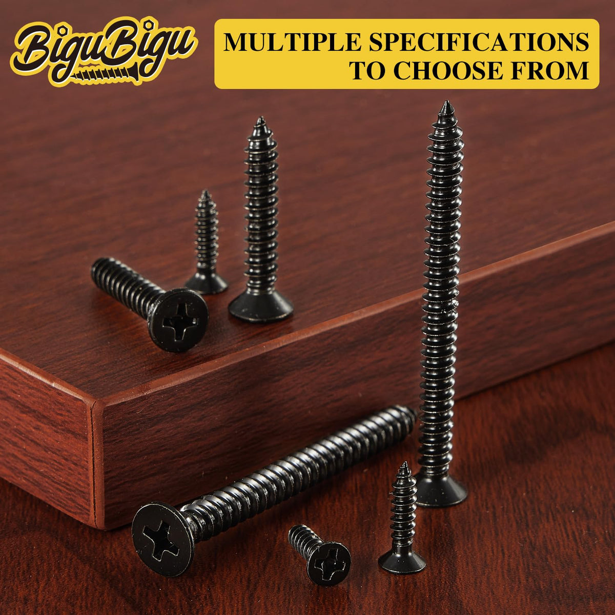 #4 * 2" Wood Screws, Flat Head Phillips Black Stainless Steel, 100Pcs Corrosion Resistant for Wood, Drywall Applications, and Outdoor Use - PuriLite