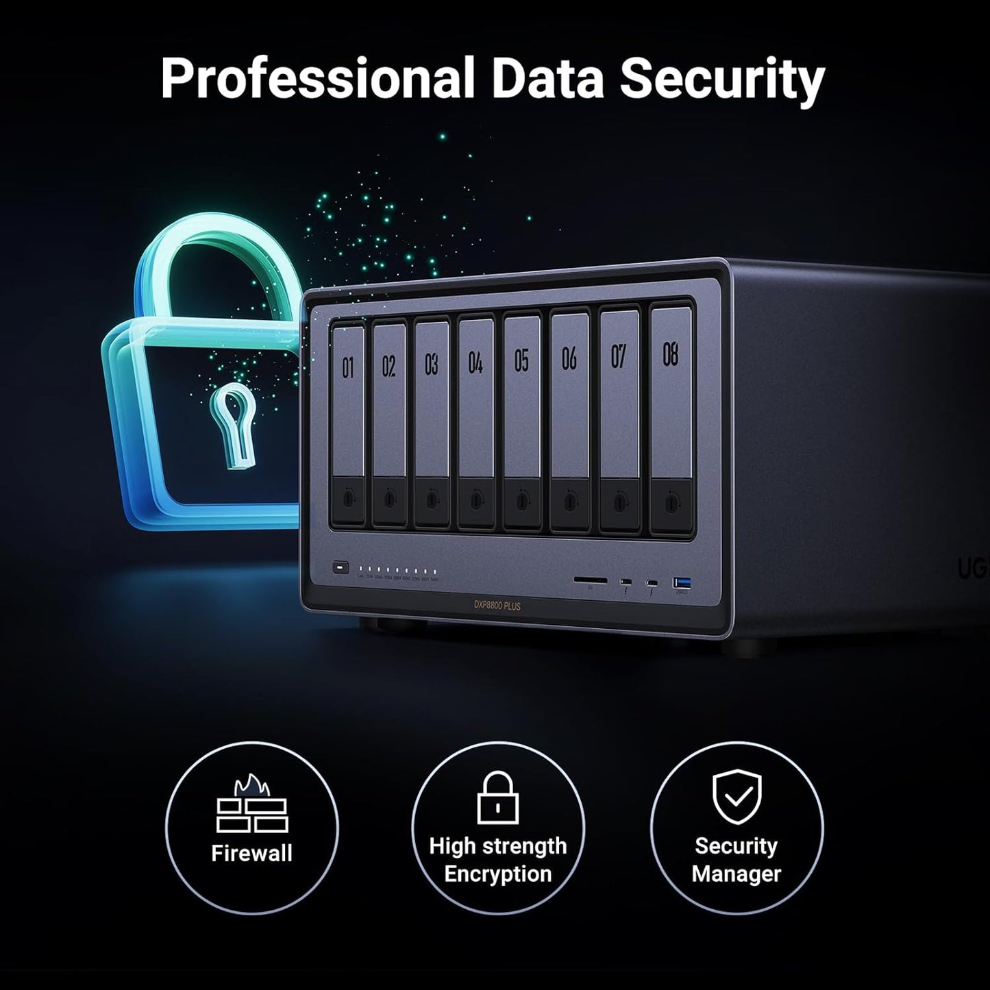 UGREEN NASync DXP4800 Plus 4-Bay Desktop NAS, Intel Pentium Gold 8505 5-Core CPU, 8GB DDR5 RAM, 128G SSD, 1 * 10GbE, 1 * 2.5GbE, 2 * M.2 NVMe Slots, 4K HDMI, Network Attached Storage (Diskless) - PuriLite