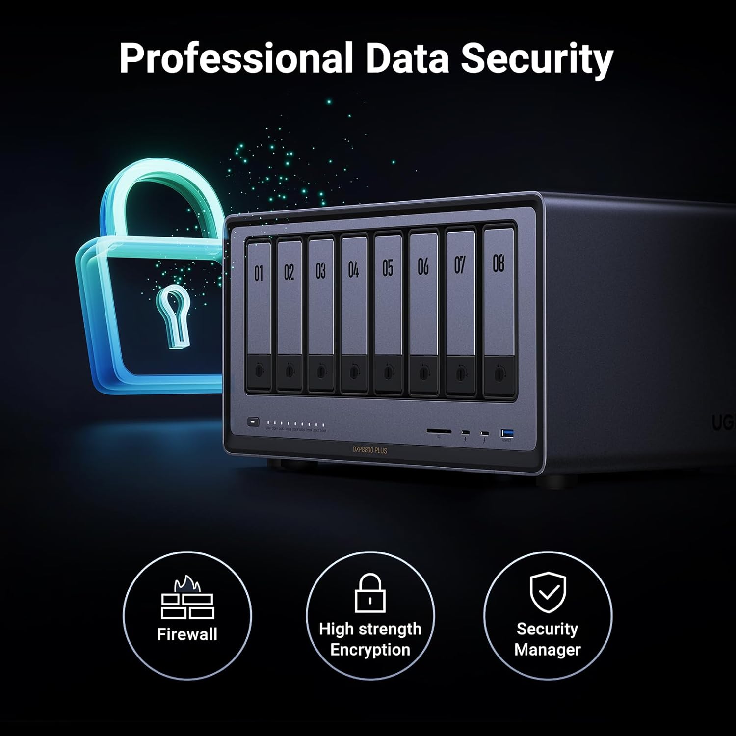 UGREEN NASync DXP4800 Plus 4-Bay Desktop NAS, Intel Pentium Gold 8505 5-Core CPU, 8GB DDR5 RAM, 128G SSD, 1 * 10GbE, 1 * 2.5GbE, 2 * M.2 NVMe Slots, 4K HDMI, Network Attached Storage (Diskless) - PuriLite