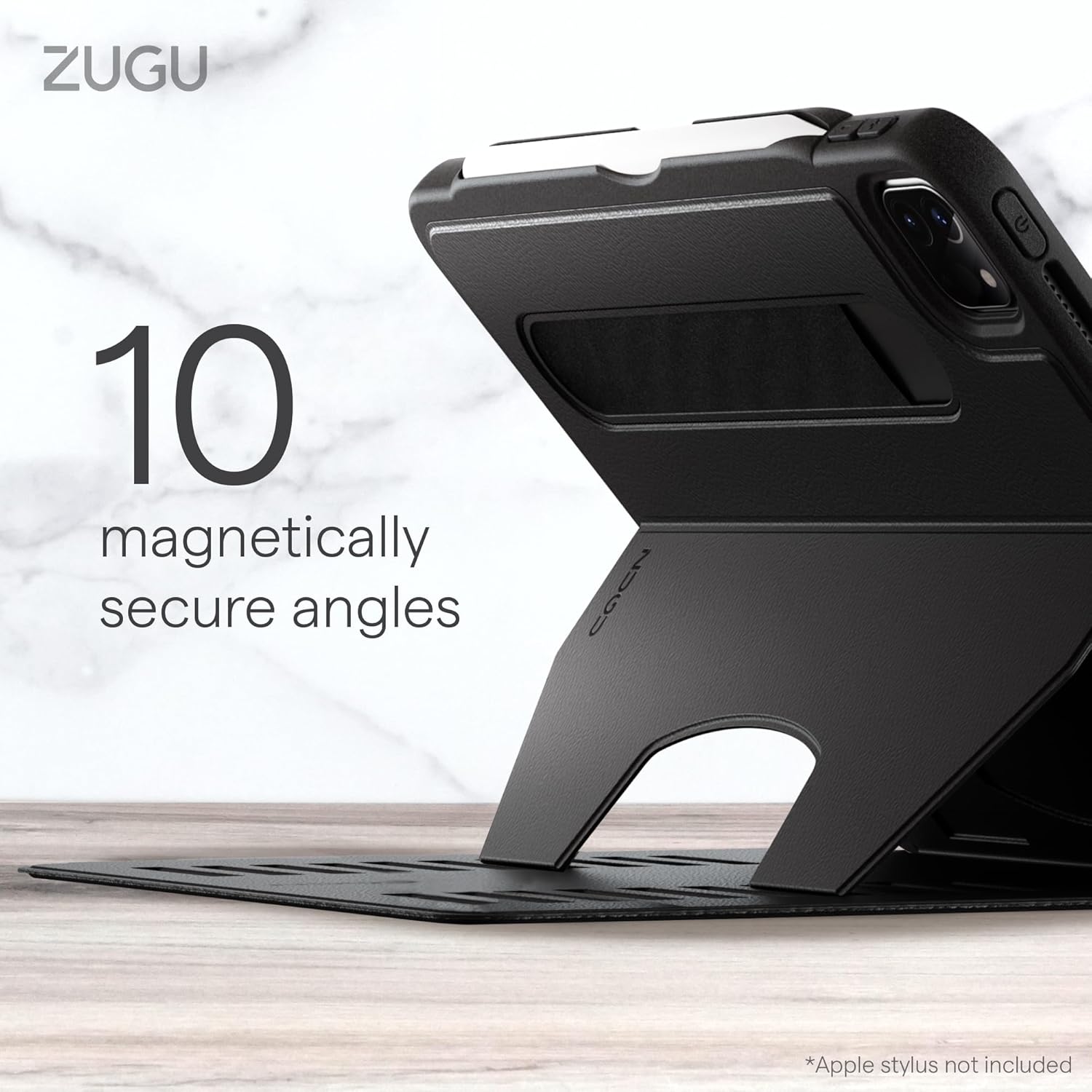 ZUGU iPad Pro 12.9 Case 2022/2021 6th & 5th Generation - Ultra Slim Protective Cover - Wireless Apple Pencil Charging - Convenient 10-Angle Magnetic Stand & Auto Sleep/Wake [ Black ] - PuriLite