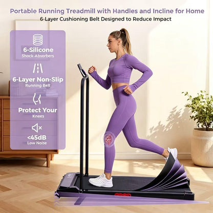 Compact Small Walking Pad Treadmill with Incline, 3.0HP Portable Walking Treadmill with Handle Bar, 0.6-7.6 MPH Mini Treadmills for Home Small, Electric Treadmills for Exercising