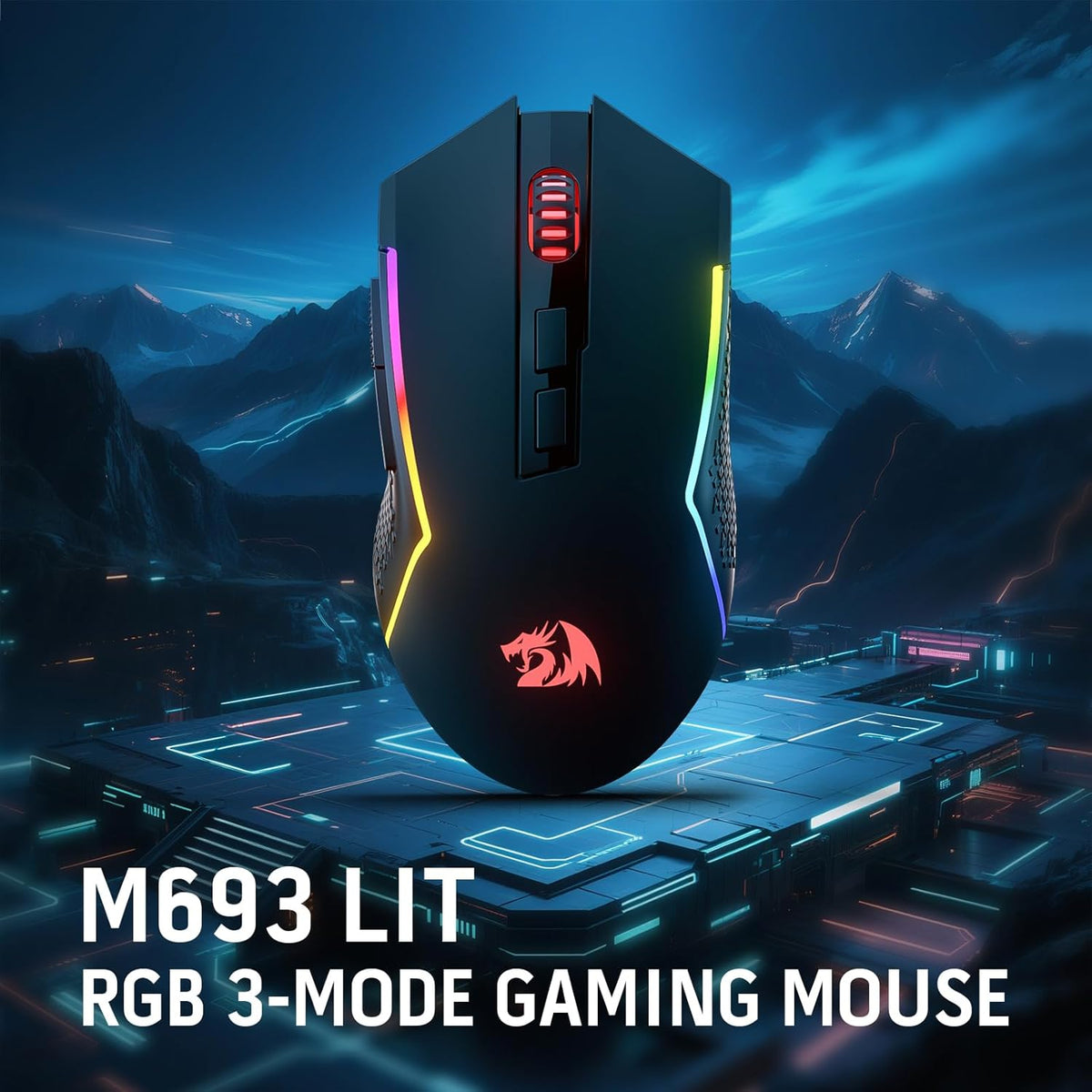 Redragon M693 Wireless Gaming Mouse, 8000 DPI Wired/Wireless Mouse w/ 3-Mode Connection, BT & 2.4G Wireless, 7 Macro Buttons, Durable Power Capacity for PC/Mac/Laptop - PuriLite