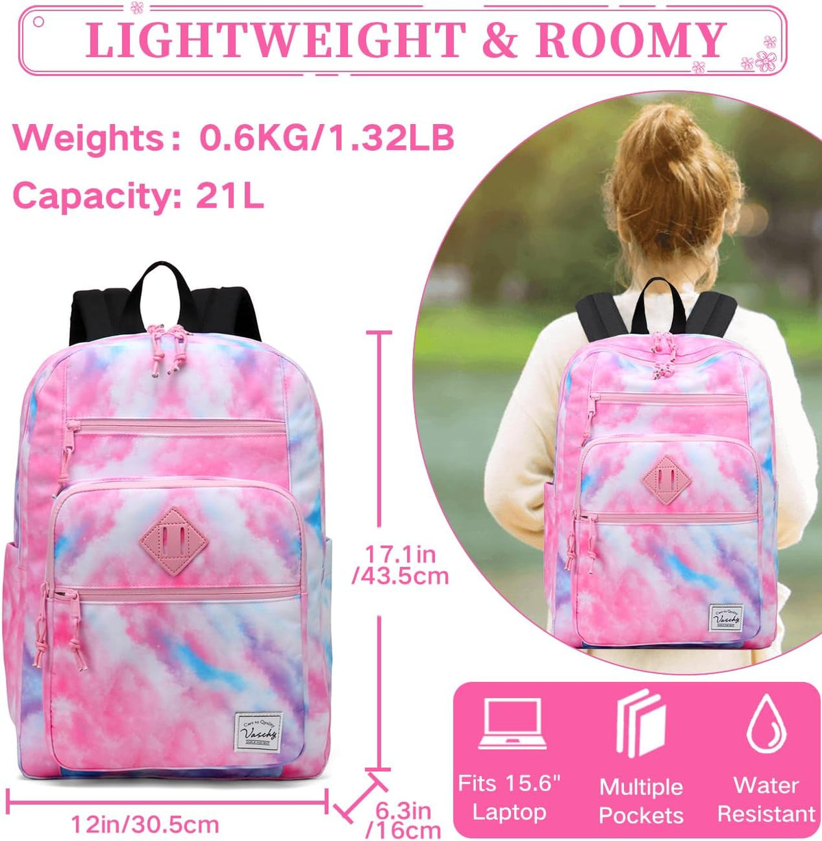 School Backpack for Men Women,Vaschy Lightweight School Bag Bookbag Casual Daypack for High School/College/Teens/Travel/Work - PuriLite
