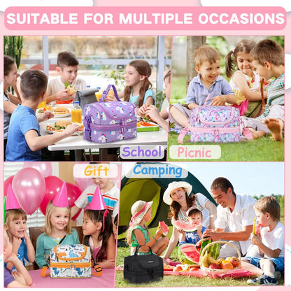 VASCHY Lunch Box Bag Men, Insulated Two Compartments Bento Cooler Bags for Adults/Women/Kids for School,Daycare,Kindergarten,Picnic Black - PuriLite
