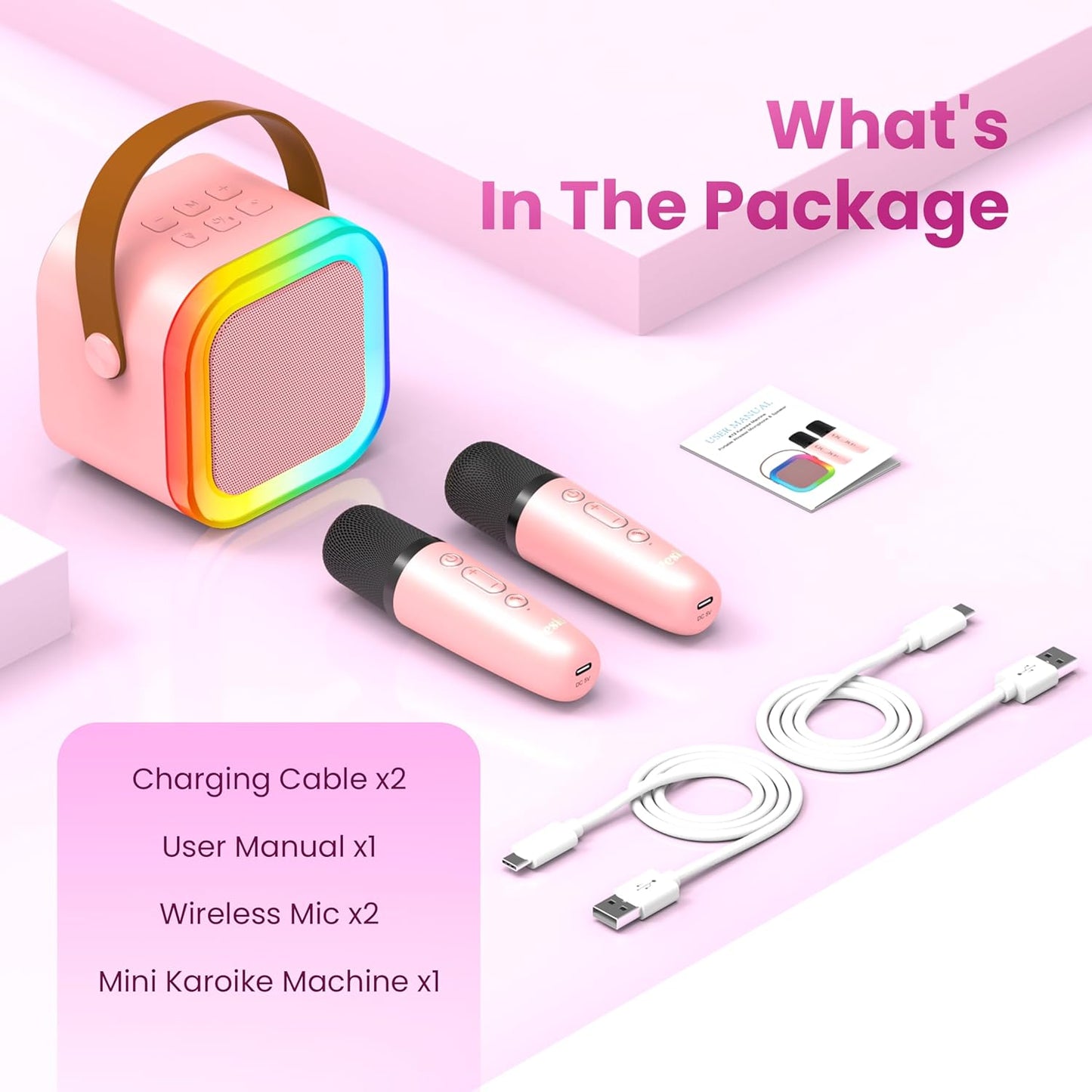 Karaoke Machine for Kids Adults, Portable Bluetooth Mini Karaoke Microphone Singing Speaker Karaoke Player with 2 Wireless Mic Toys for All Smartphones,Birthday, Family,Home Party (Purple) - PuriLite