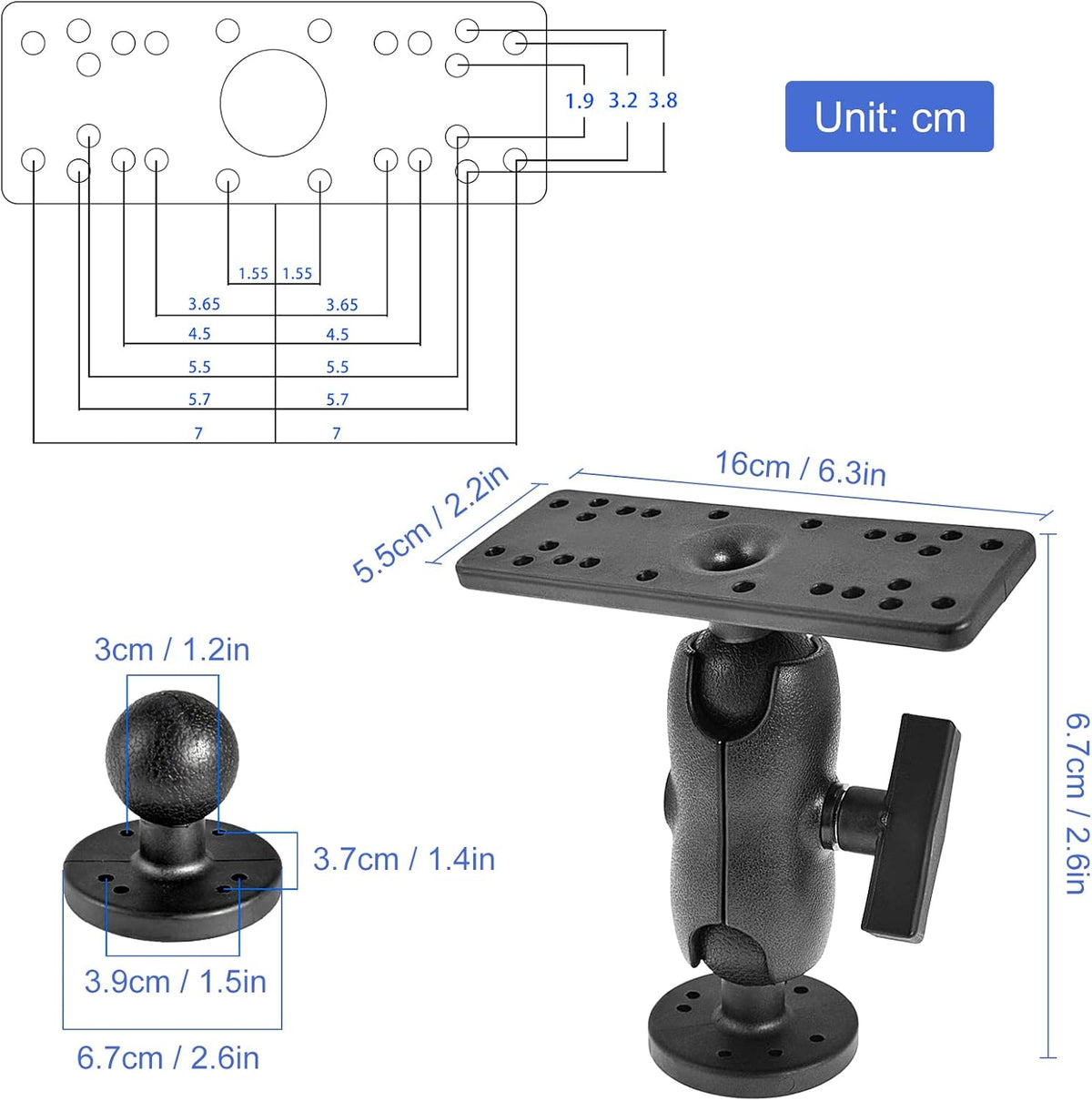 XINZY Portable Kayak Fishfinders Holder Fish Finder Ball Mount Base 360° Swivel Fish Finder Mount Fish Finder Kayak Accessory - PuriLite