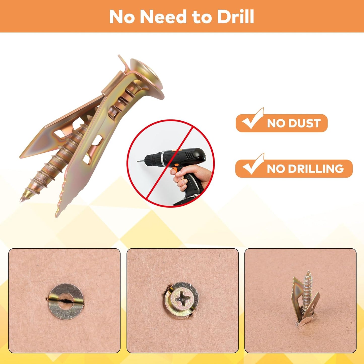 TIEEC 160 PCS Self-Drilling Drywall Anchors Kit - Zinc Plated Steel Wall Anchors & Screws (4X35mm), No Drill or Holes in Wall, Heavy Duty for TV/Shelf/Cabinet/Picture Frame - PuriLite