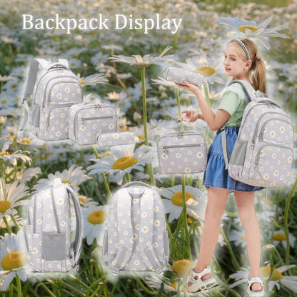 3Pcs Daisy Prints Backpack for Girls Bookbag set Primary School Daypack Elementary Students Knapsack with Lunch Box - PuriLite