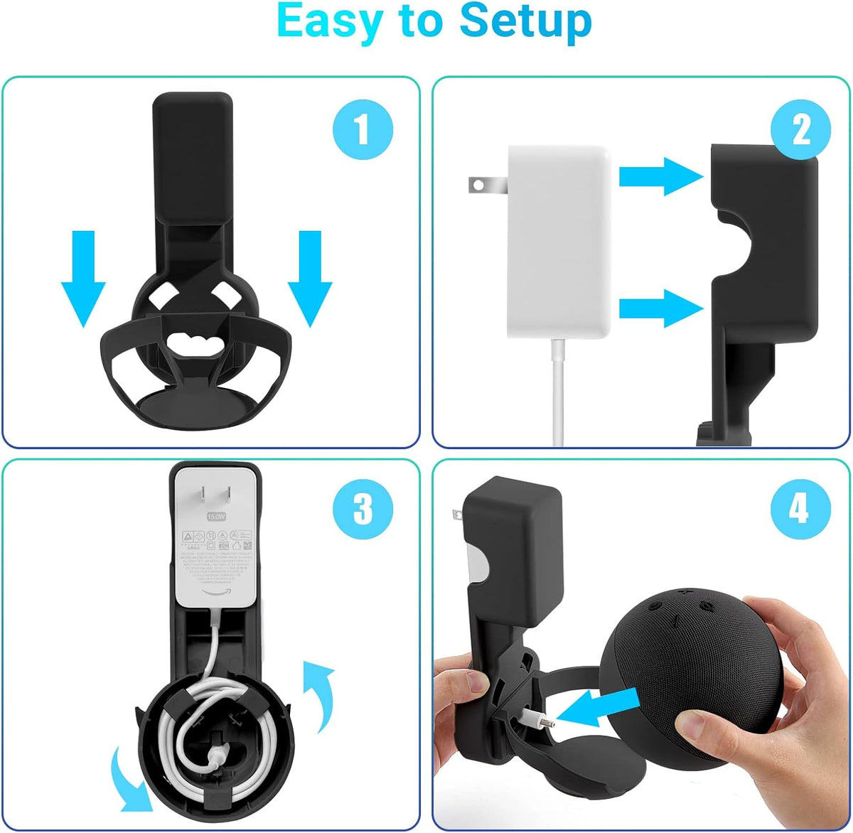 ZUOLACO Wall Mount Holder for Echo Dot 5th Generation, Outlet Wall Mount Stand for Echo Dot 5th/4th Gen, No Screws or Drilling Needed, Space-Saving Dot Accessories with Cable Hidden Storage, Black - PuriLite
