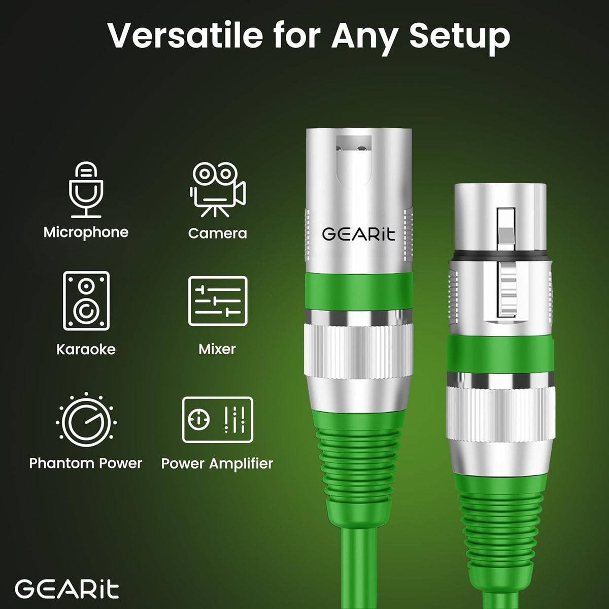 GEARit XLR Male to Female Microphone Cable (10 Feet, 6-Pack) 3-Pin Balanced Shielded Mixer, Recording Studio, Podcast - Black - PuriLite