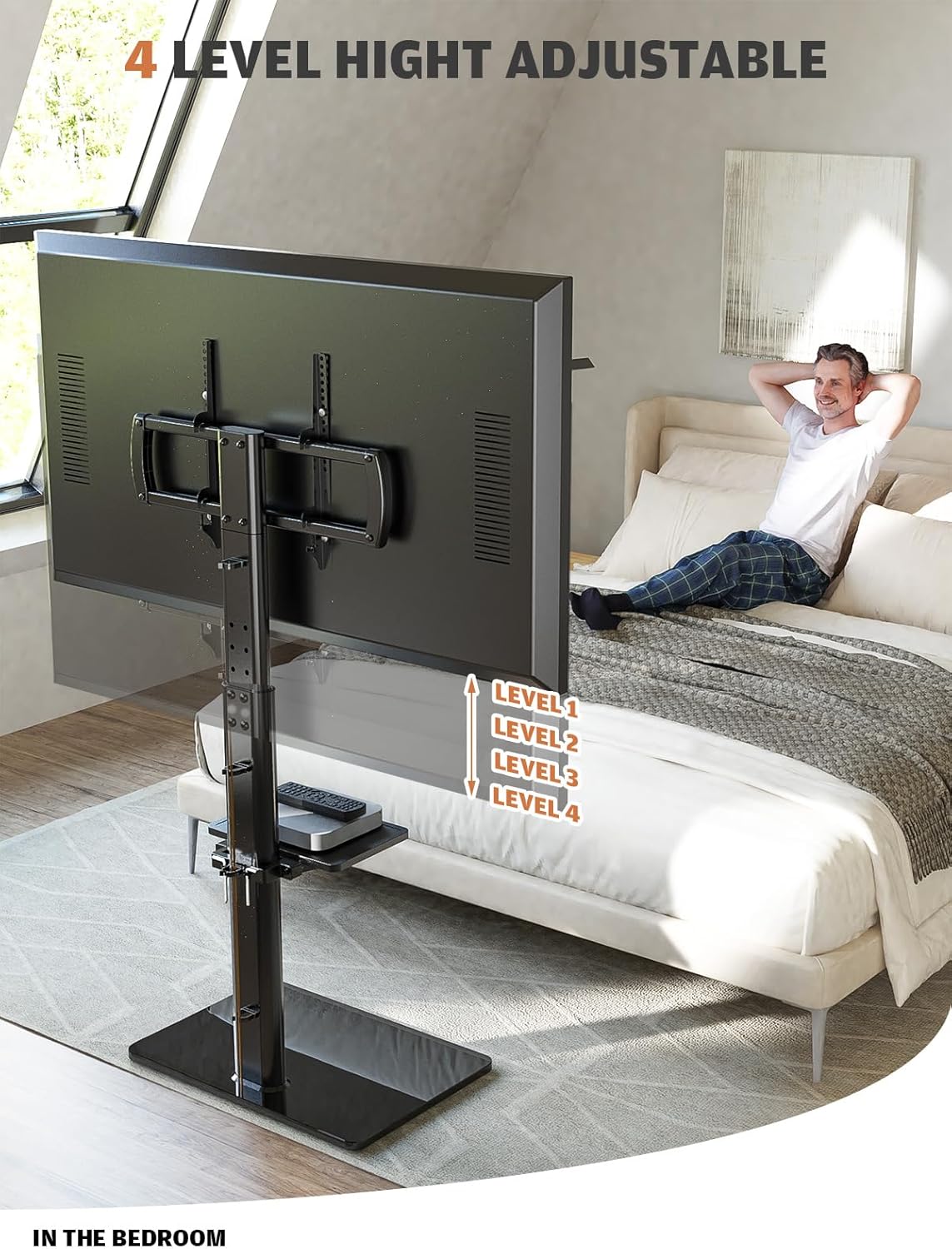 Universal TV Stand with Mount 80 Degree Swivel Height Adjustable and Tilt Function for 27 to 65 inch LCD, LED OLED TVs,HT1002B - PuriLite