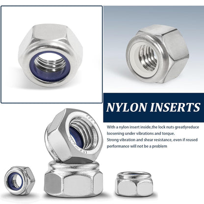 Vifmy 110 Pack 1/4"-20 Inch Lock Nuts,304 (A2-70) Stainless Steel Nylon Insert Locknuts,Standard Inch Thread Nylock Nuts for Bolts - PuriLite