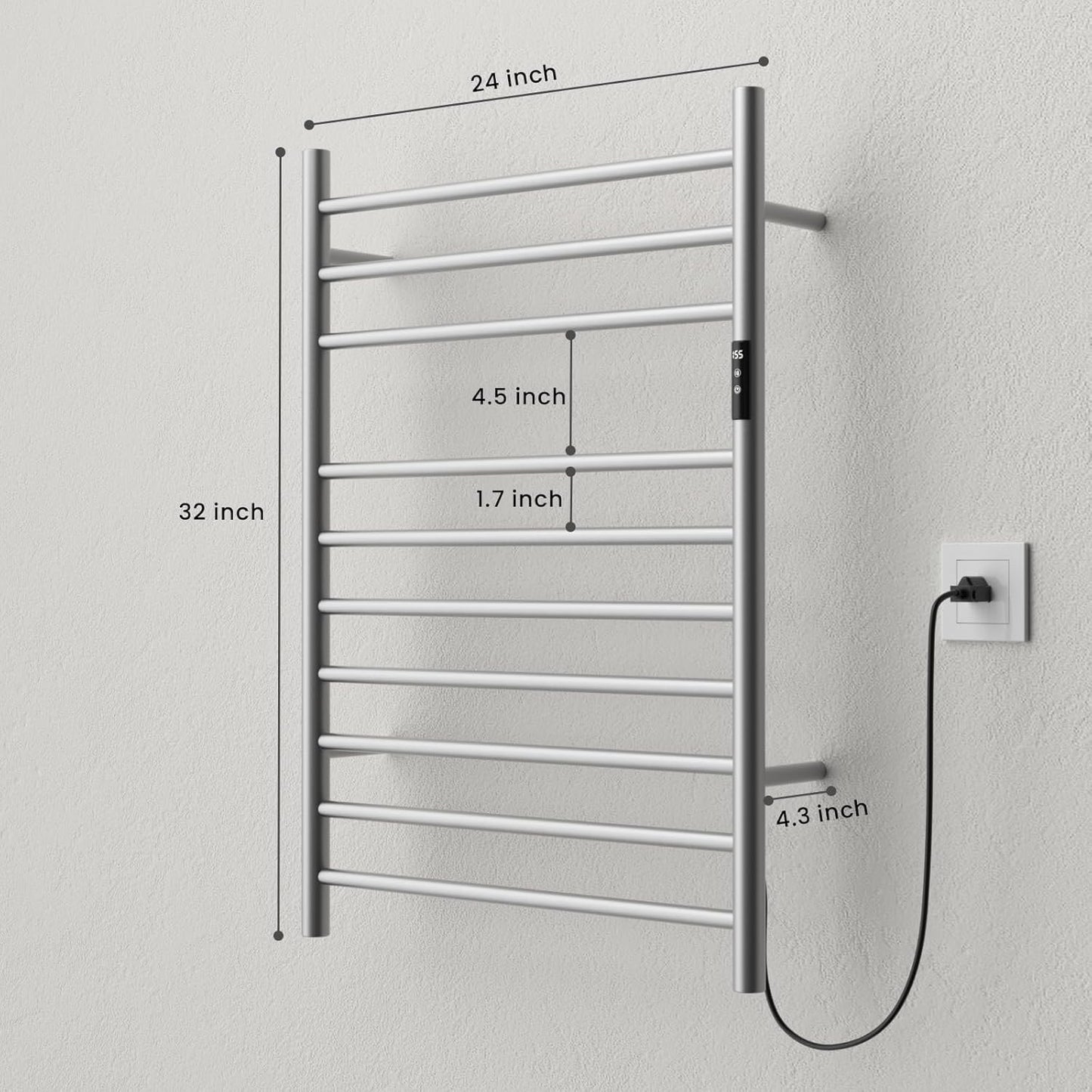 POPFLY Heated Towel Rack, Wall Mounted Electric Hot Towel Warmer, 4-Bar 304 Stainless Steel Small Heated Towel Warmer Rack for Bathroom with Timer and Temperature Control, Brushed - PuriLite