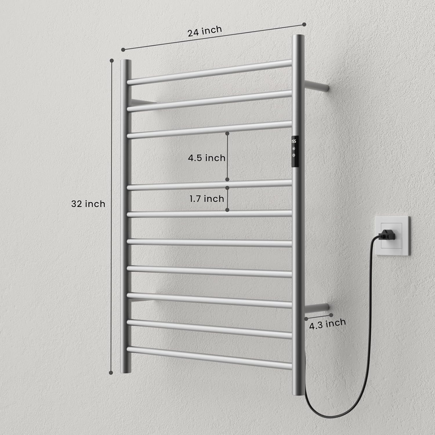 POPFLY Heated Towel Rack, Wall Mounted Electric Hot Towel Warmer, 4-Bar 304 Stainless Steel Small Heated Towel Warmer Rack for Bathroom with Timer and Temperature Control, Brushed - PuriLite