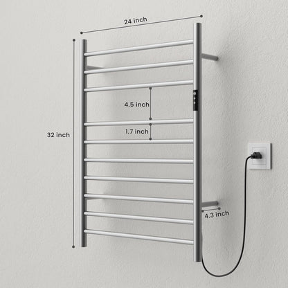 POPFLY Heated Towel Rack, Wall Mounted Electric Hot Towel Warmer, 4-Bar 304 Stainless Steel Small Heated Towel Warmer Rack for Bathroom with Timer and Temperature Control, Brushed - PuriLite