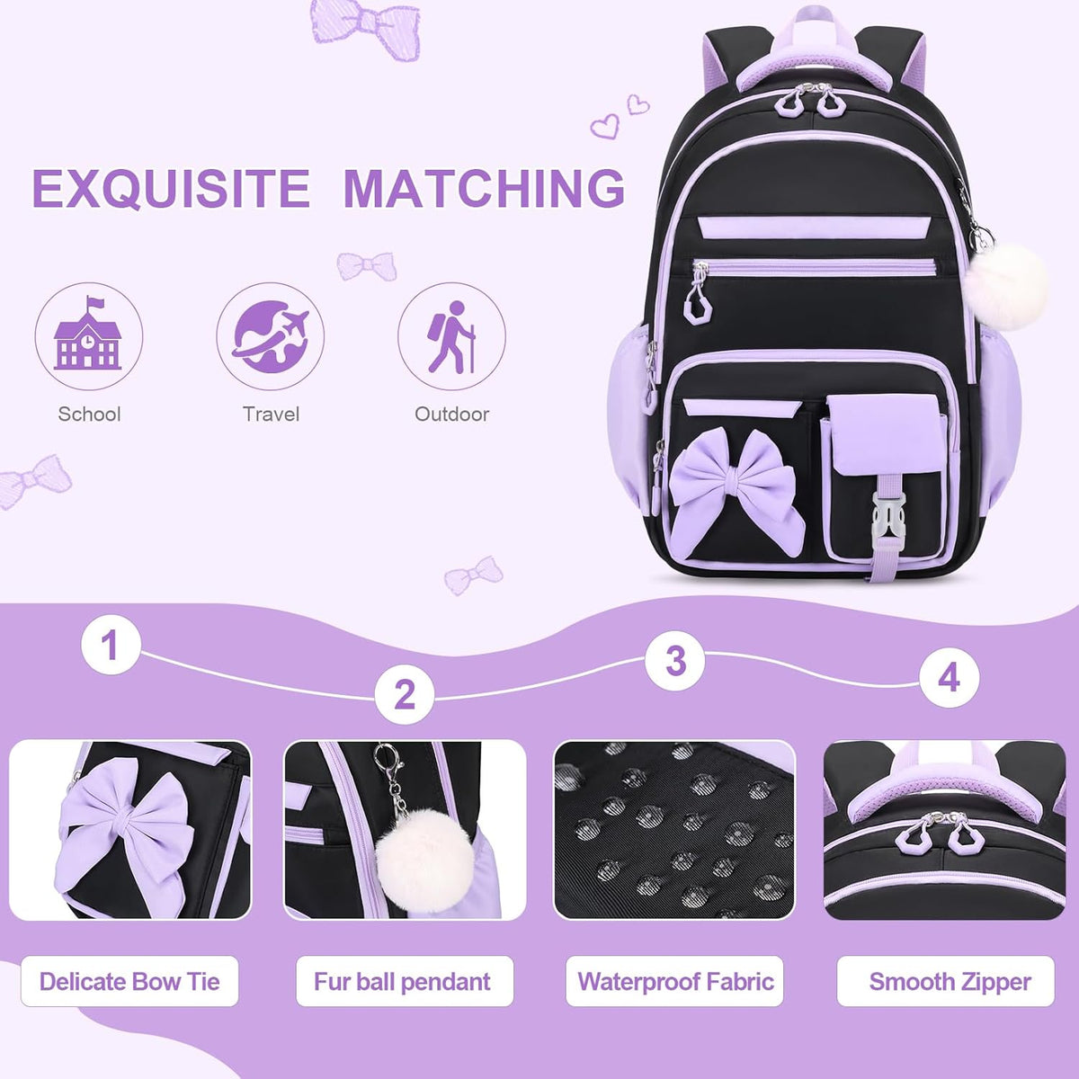 DIGOBAY Backpack for Girls, 3PCS Girls Backpack with Lunch Bag Pencil Case, Kids Backpack for Kindergarten Elementary School - PuriLite