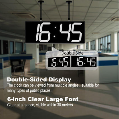 CHKOSDA Digital Wall Clock with Double Sided Display, Large Digital Clock with Timer,Alarm,Temperature and Date,Two Faced Hanging Wall Clock with 6''Number (White) - PuriLite
