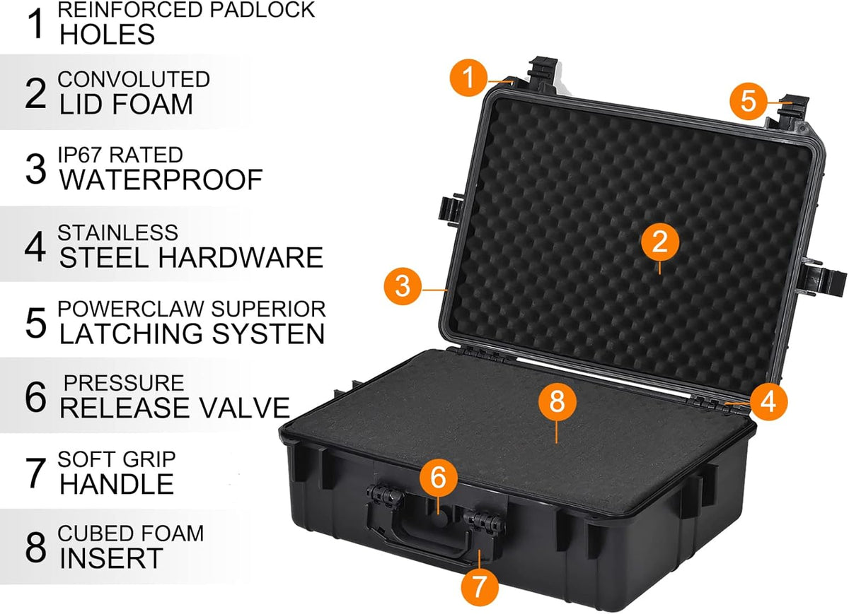MEIJIA Portable Waterproof Protective Hard Case,Camera Case with Customizable Fit Foam Inserted, Elegant Black (9.17"x 7.56"x4.33") - PuriLite