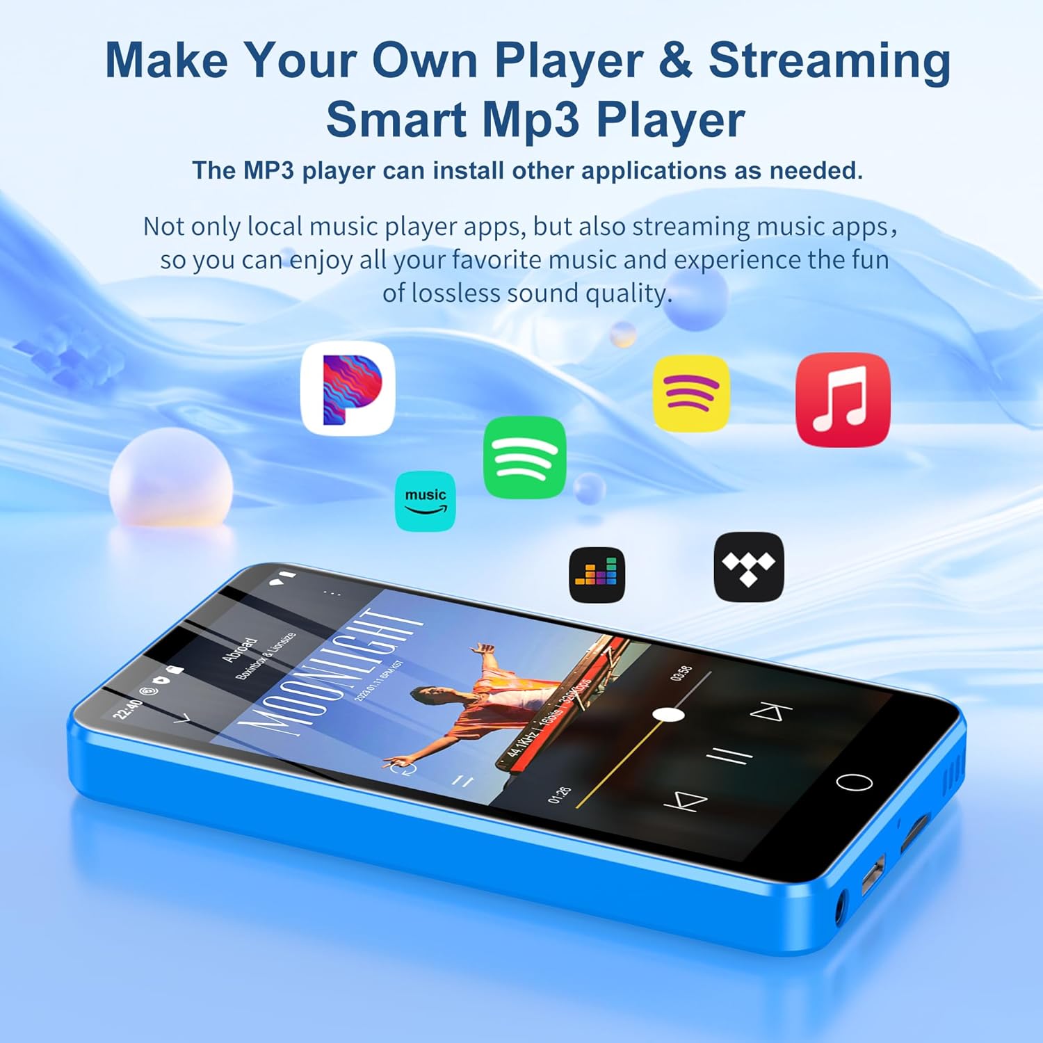 80GB MP3 Player with Bluetooth and WiFi, 4-inch Touch Screen MP3 Player with Bluetooth ， with Spotify, SpotifyKids, Audible, Andora, Amazon Player, MP4&MP3 Player up to 1TB Black - PuriLite