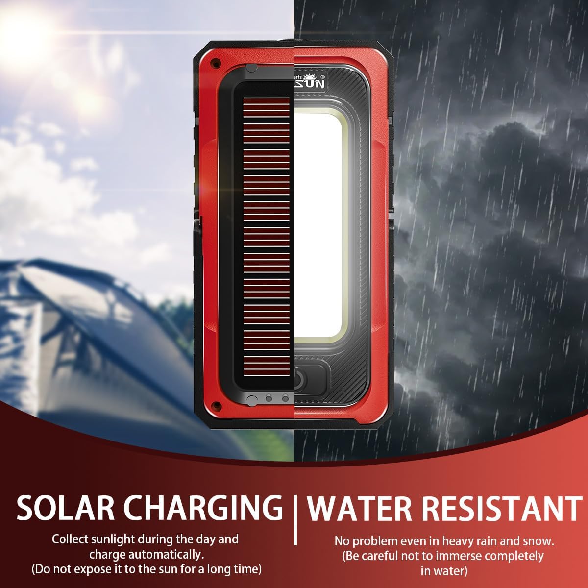 WARSUN Led Work Light Rechargeable, Portable Magnetic Work Light, LED Flood Light Waterproof for Outdoor Camping Hiking Emergency Car Repairing (USB + Solar Charging, Blue) - PuriLite