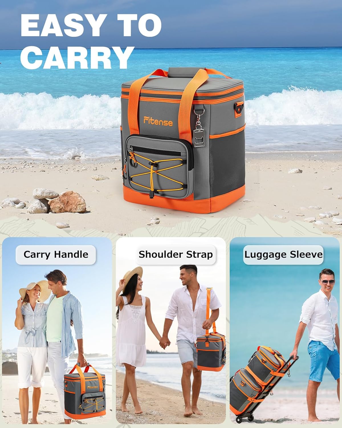 Fitense Soft Cooler Bag Insulated 50 Cans/33L, 27 Cans/20L Camping Cooler 4-Layer Leakproof, Collapsible Portable Lunch Cooler for Beach, Travel, Picnic, Grocery, Kayaking - PuriLite