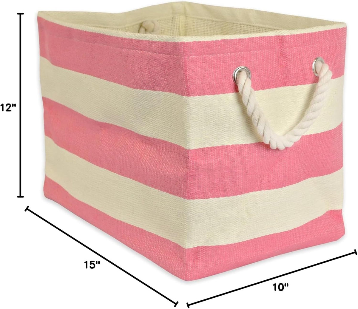 DII Storage Basket or Bin, Collapsible & Convenient Storage Solution for Office, Bedroom, Closet, Toys, Laundry (Large) - Pink Rugby Stripe - PuriLite