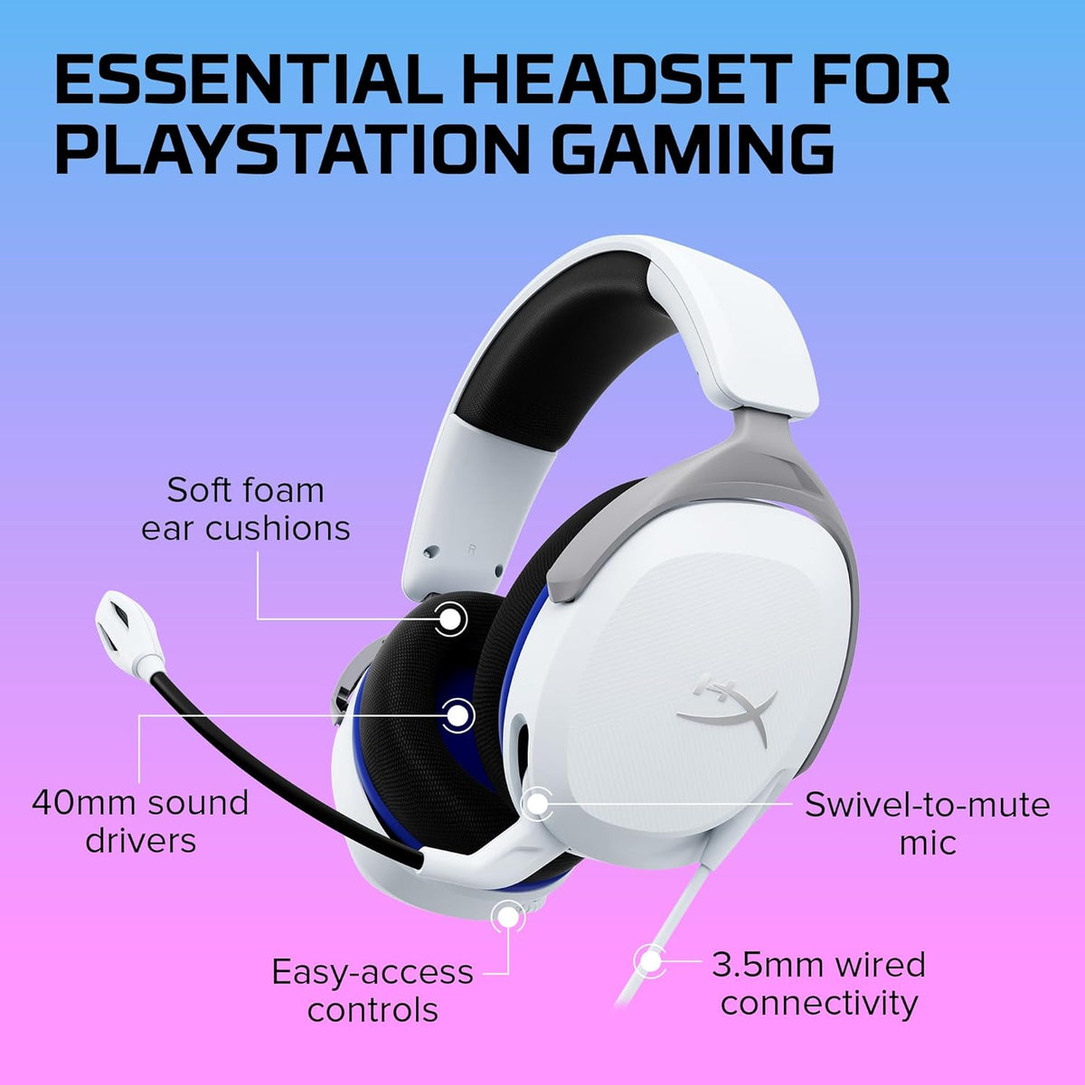 HyperX Cloud Stinger 2 Core – PC Gaming Headset, Lightweight Over-Ear Headset with mic, Swivel-to-Mute mic Function, DTS Headphone:X Spatial Audio, 40mm Drivers,Black - PuriLite