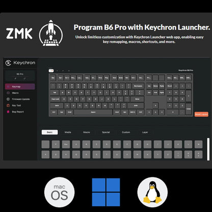 Keychron B6 Pro Quiet Key Full Size Ultra-Slim Wireless Keyboard, ZMK Programmable Bluetooth 5.1/2.4 GHz/Wired with Ultra-Long Battery Life Low Profile for Mac Win Linux System - Space Gray - PuriLite