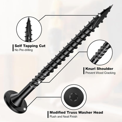 FMhotu 6 Inch Heavy-Duty Outdoor Deck Screws, 50Pcs Star Drive Decking Wood Screws, Rust Resistant Timber Screws for Timber/Log/Landscaping Wood (#14 x 6 Black - PuriLite