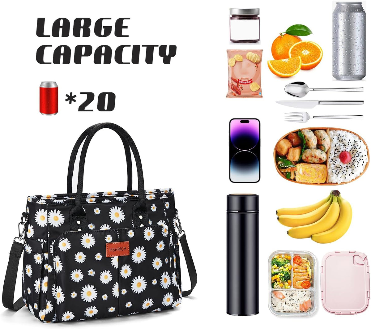 Lunch Bag for Women, Insulated Lunch Box for Work, Large Leakproof Cooler Purse with Side Pockets & Removable Shoulder Strap Women's Lunch Tote Bag for Picnic Work Beach Cute Lunch Bags (Heart) - PuriLite