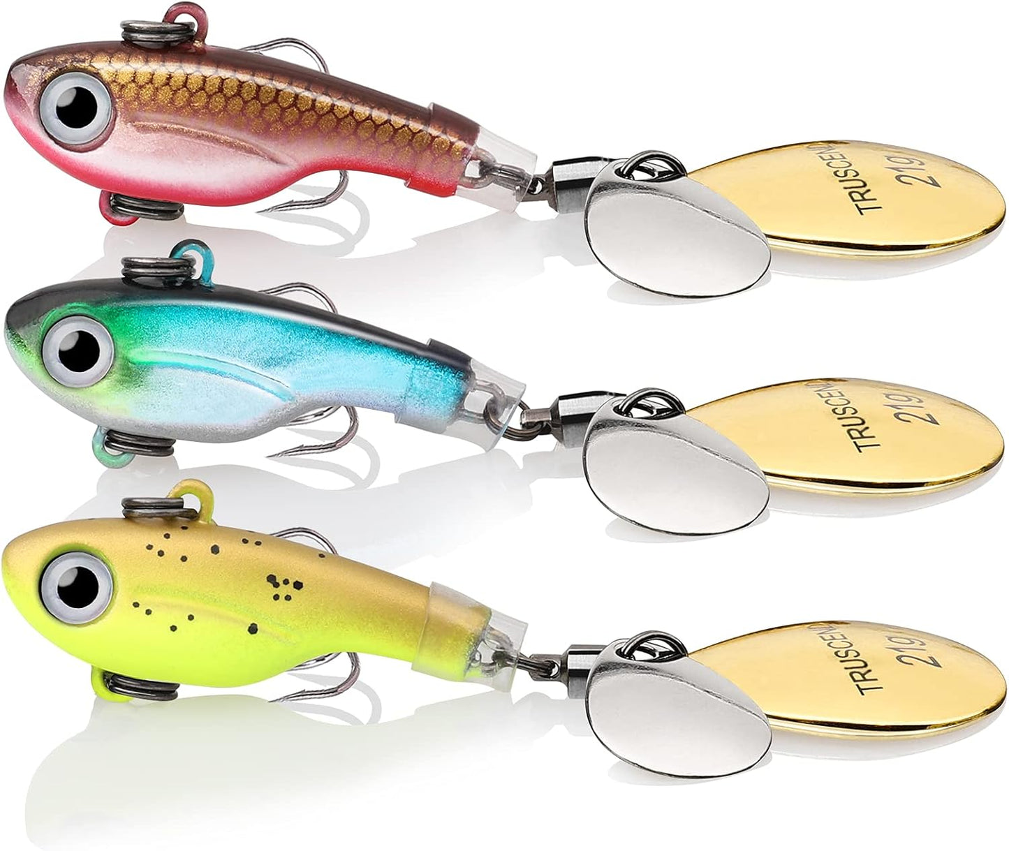 TRUSCEND Fishing Spinners with Unique Double Spoons, Nano-Plated Rooster Tail Fishing Lures with Copper Body & Blade, Great Action Blade Bait for Bass Trout Walleye, Freshwater Ice Fishing Jigs - PuriLite