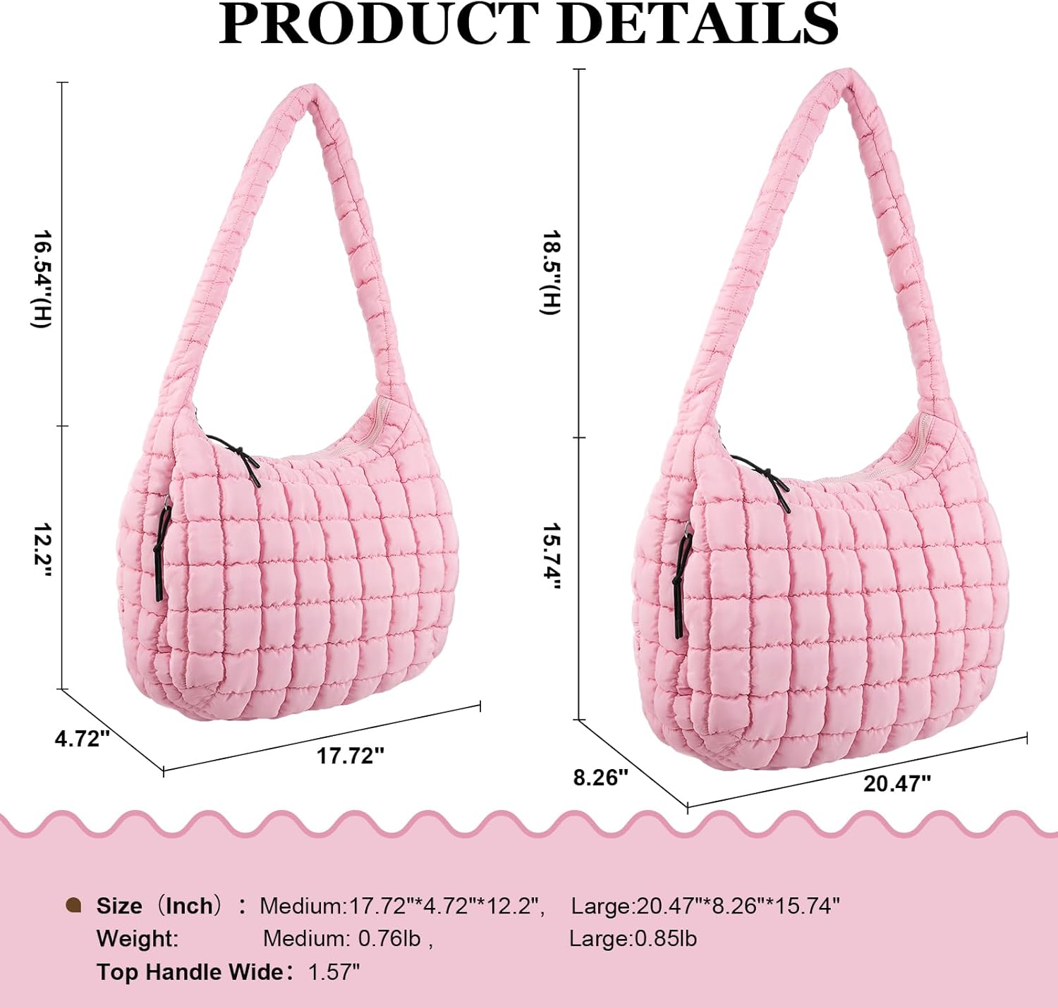 Quilted Puffer Tote Bag Large Crossbody Shoulder Bag with Zipper, Nylon Hobo Oversized Handbag - PuriLite
