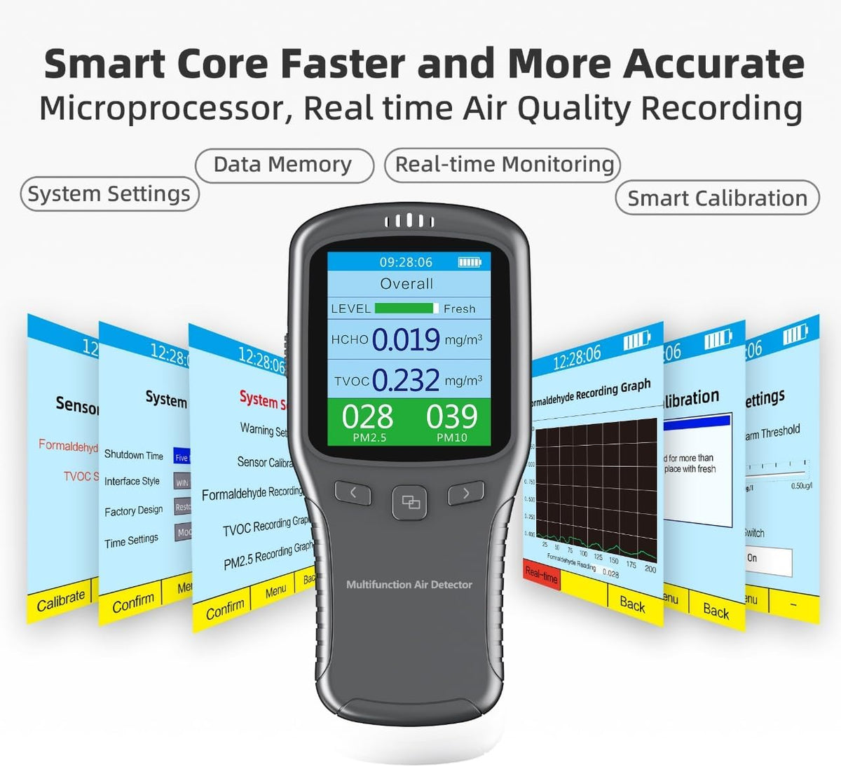 Air Quality Tester, 8 in 1 Air Quality Monitor Indoor，Formaldehyde Detector, voc Meter, Detect Indoor HCHO,TVOC,AQI,PM2.5,PM10,PM1.0,Temperature and Humidity Tester (Black) - PuriLite