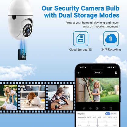 Light Bulb Security Camera Wireless Outdoor, 5G & 2.4GHz 2K 360 Degree Outdoor Camera Wireless Motion Detection and Alarm,Two-Way Talk,Color Night Vision, Bulb Camera Surveillance Exterieur, 2Pack - PuriLite
