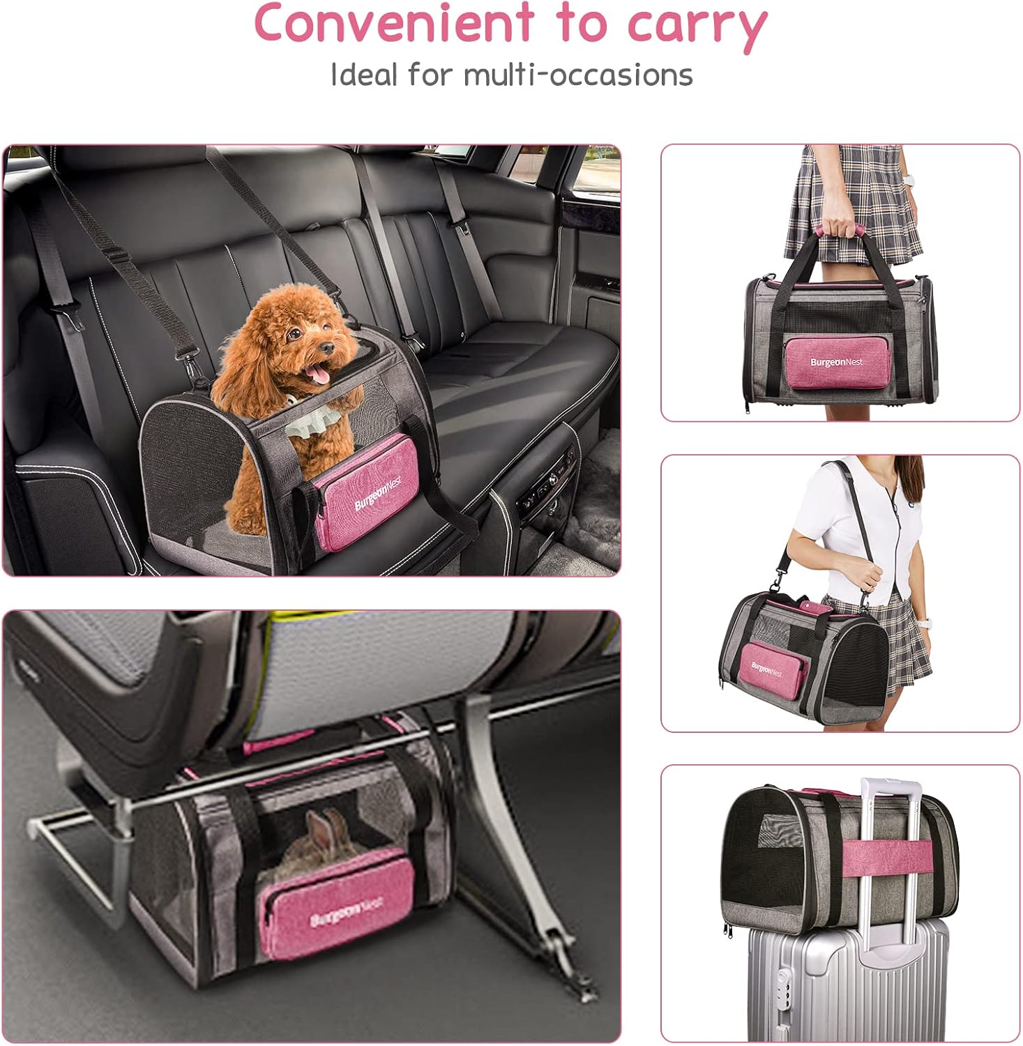 BurgeonNest Cat Carriers for Medium Cats Under 25 lbs, Pet Carrier for Cats with Unique Side Bag,Top Load Small Pet Carrier Soft-Sided Escape Proof with 4 Ventilated Windows - PuriLite