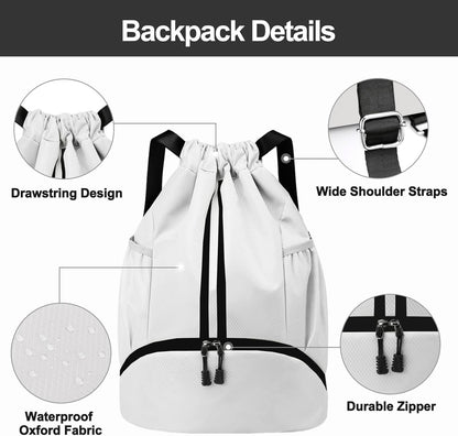 Hoedia Sports Drawstring Backpack - String Swim Gym Bag with Shoes Compartment and Wet Proof Pocket for Women/Men - PuriLite