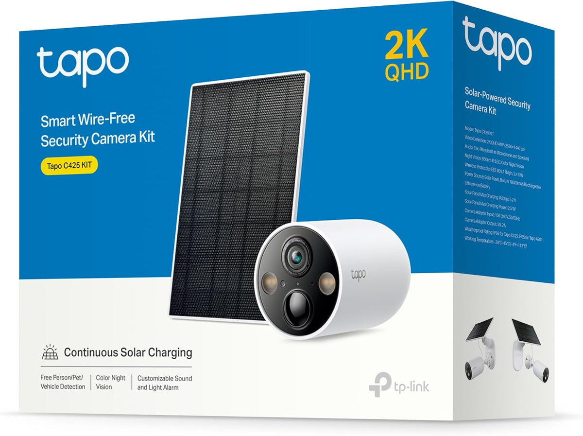 TP-Link Tapo Solar-Powered Security Camera Kit, 2K Wireless Battery Camera w/Solar Panel Base, Smart Person Detection, SD/Cloud Storage, Spotlight Color Night Vision, No Hub Needed (Tapo C410 KIT) - PuriLite