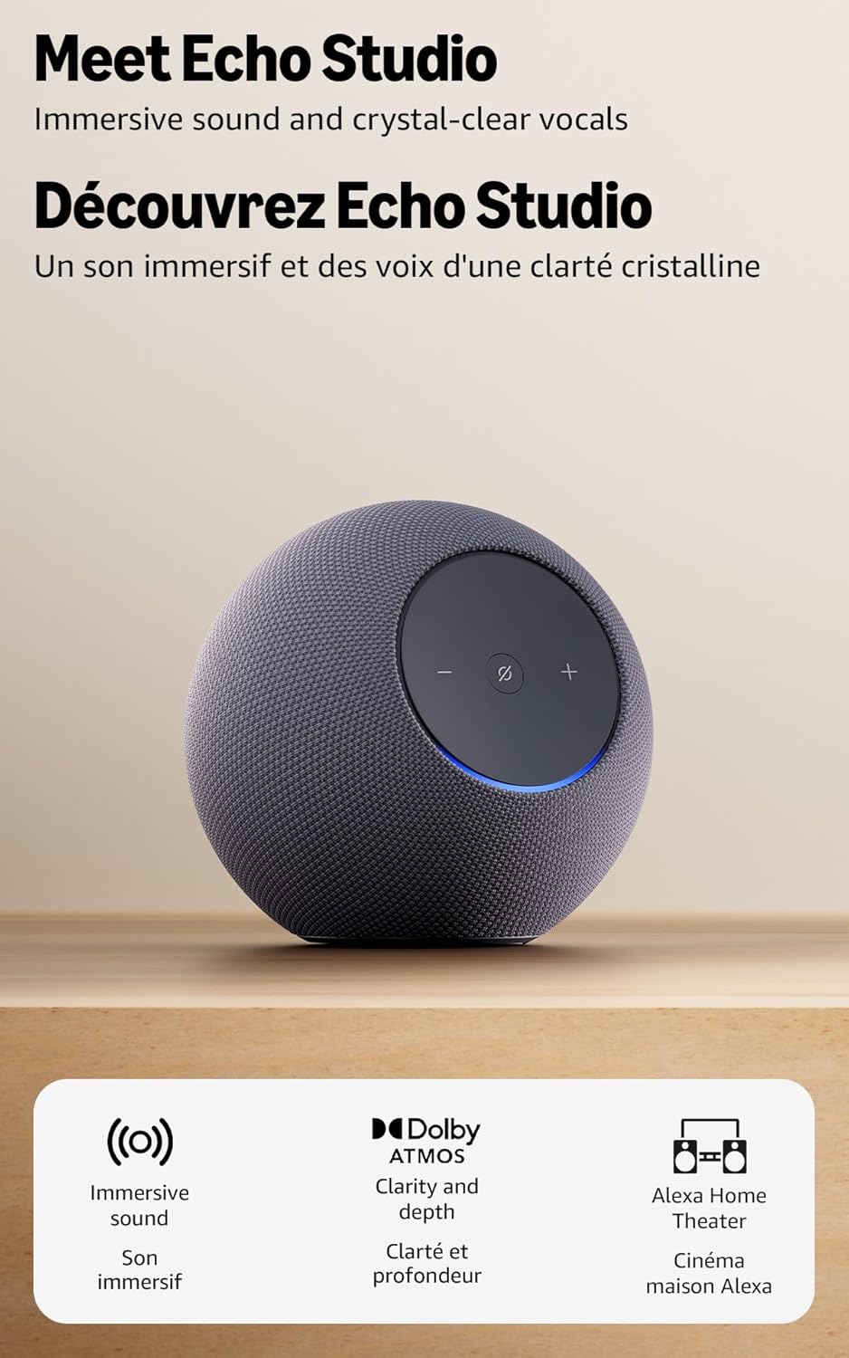 Amazon Echo Studio (newest model), our best Echo Studio yet, with immersive spatial audio and Dolby Atmos, Graphite - PuriLite