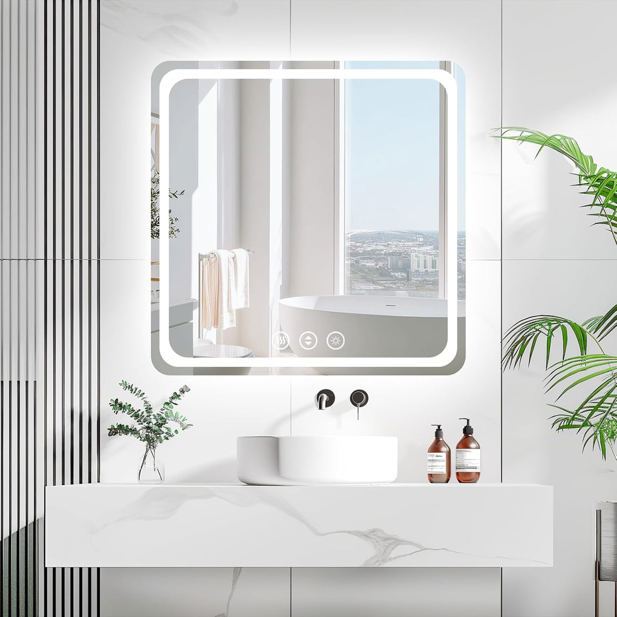 Lmsedf 24" x 32"Rectangle LED Bathroom Mirror with Lights, Backlit & Front Lighted, Wall-Mounted Vanity Mirror 3000K/4000K/6000K, Memory Functions, Anti-Fog, Dimmable Smart Mirror - PuriLite