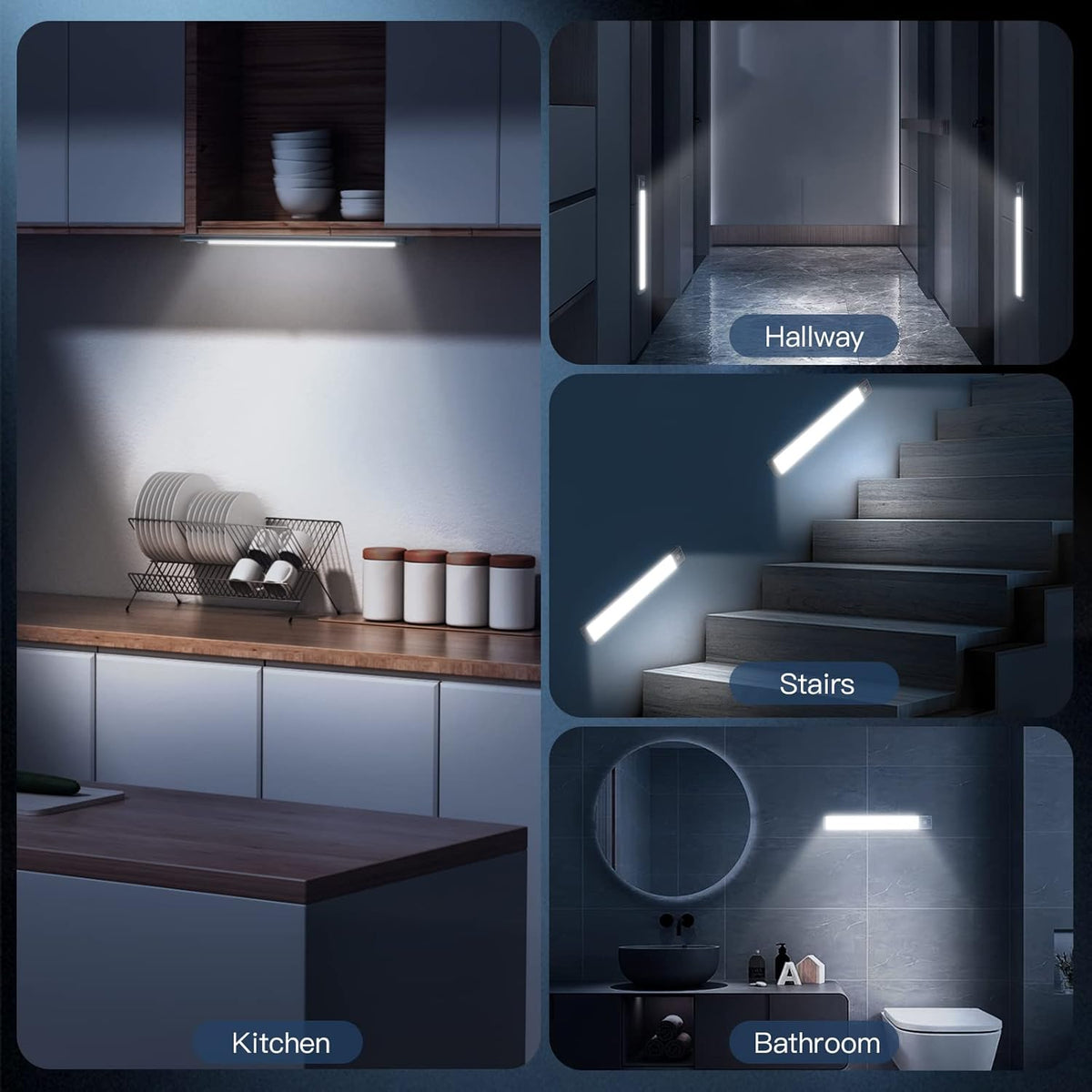 Under Cabinet Lights, 63 LED Rechargeable Battery Operated Motion Sensor Light Indoor, 2 Pack Magnetic Dimmable Closet Lights, Wireless Under Counter Lights for Kitchen, Stairs,Hallway - PuriLite