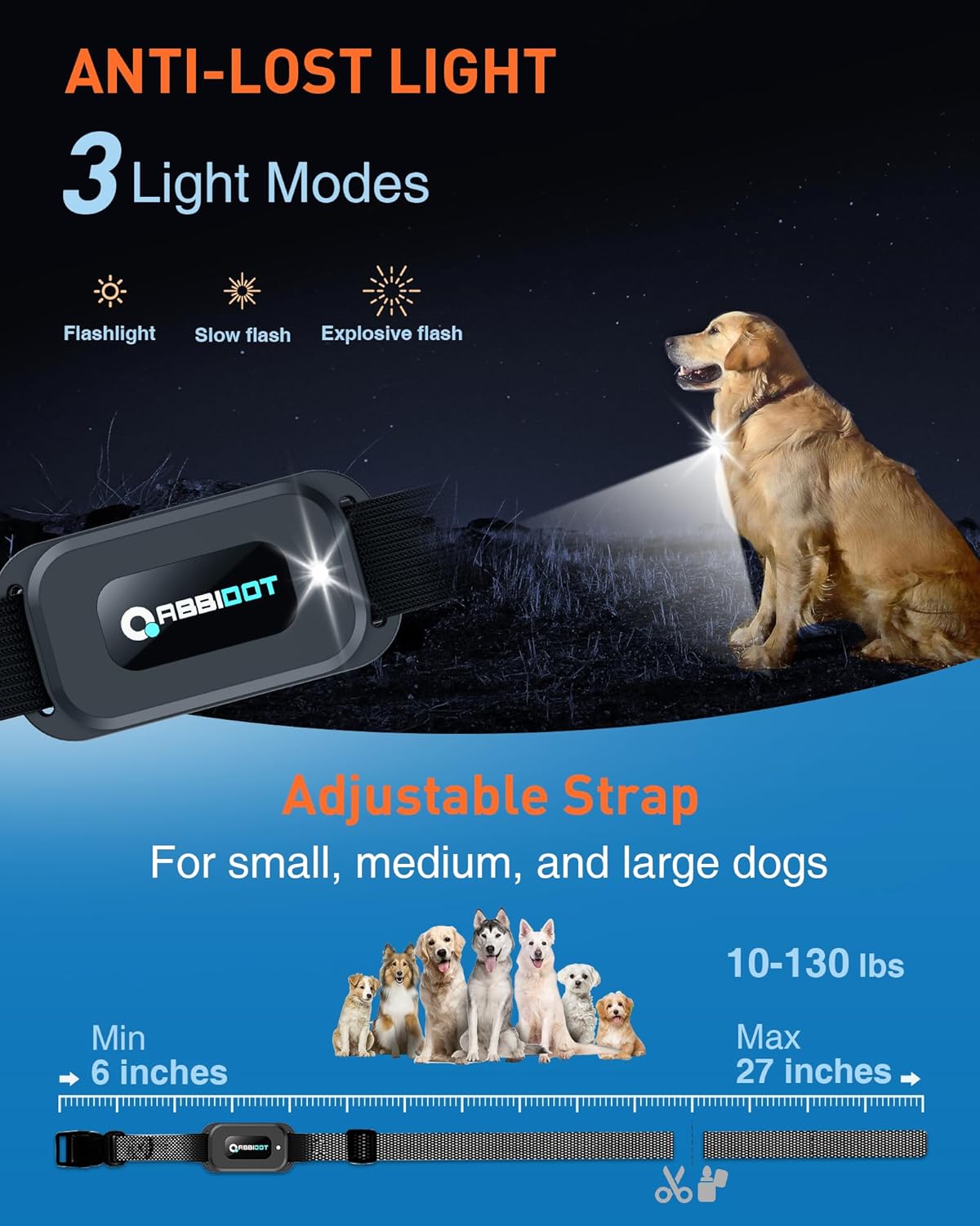 ABBIDOT Shock Collar - 4500ft Dog Training Collar, 178 Levels Dog Shock Collar, E-clicker, Waterproof Remote & Collar, Night Light E Collar for Small Medium Large Dogs (Black, 1 Collar) - PuriLite