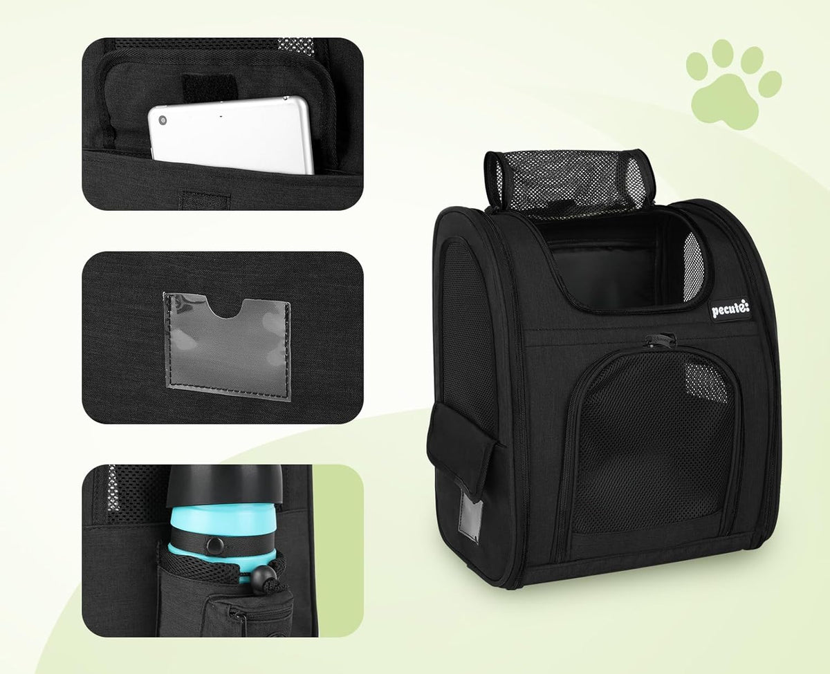 Pecute Cat Backpack with Breathable Mesh, Dog Backpack Carrier with Multi-Pockets for Cats Puppies, Pet Backpack Carrier for Travel Hiking Camping Outdoor （Gray） - PuriLite