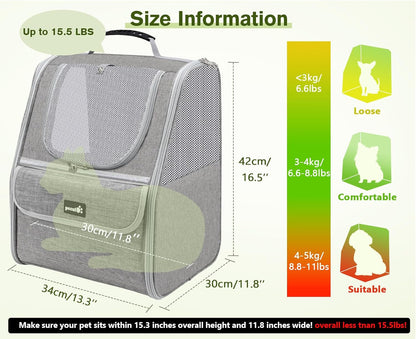 Pecute Expandable Cat Backpack Carrier, Small Dog Backpack Carrier, Pet Backpack Carriers for Cats Dogs Puppy Kitten, Cat Carriers Bag Carrying for Travel Hiking Bike Riding Walking Outdoor,Grey - PuriLite