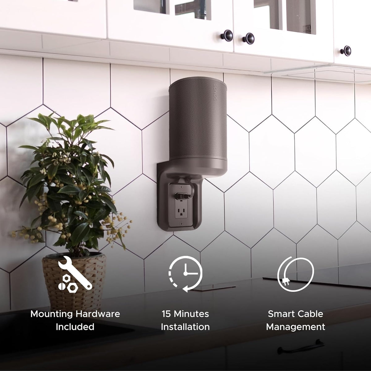 ERA100 Shelf Wall Outlet AC, White, Home, Compatible with Sonos ERA 100, Plug Mount Organizer, Bathroom, Kitchen, Bedrooms, Cord Management, Easy Installation, Mounting Kit Included - PuriLite