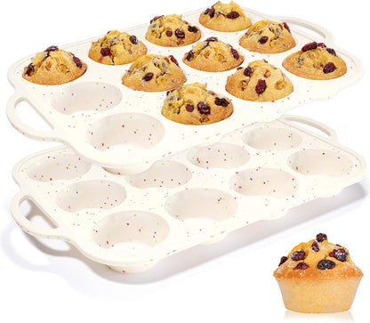 Silicone Muffin Pan, with Metal Reinforced Frame 2.8 Inch Regular Size Silicone Cupcake Pan Nonstick 12 Cups for Baking Homemade Muffins, Cupcakes, Egg Bites 2 Pack Dishwasher Safe BPA Free - PuriLite